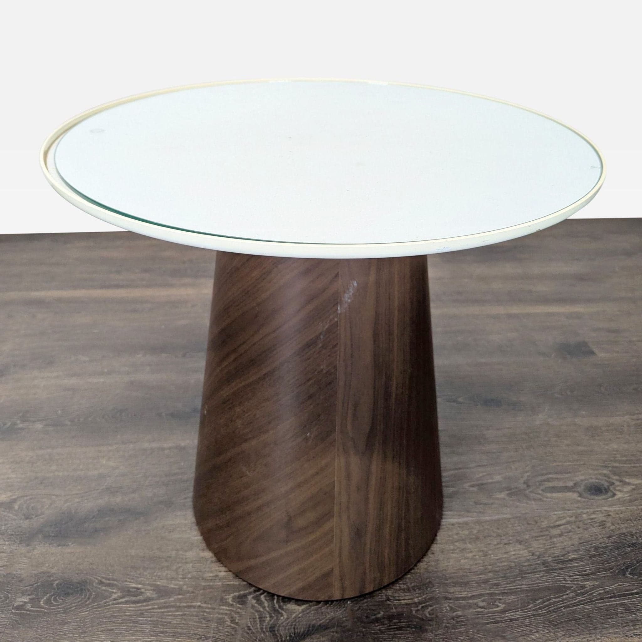 West Elm Glass Top Wood Pedestal End Table - Thumbnail 2