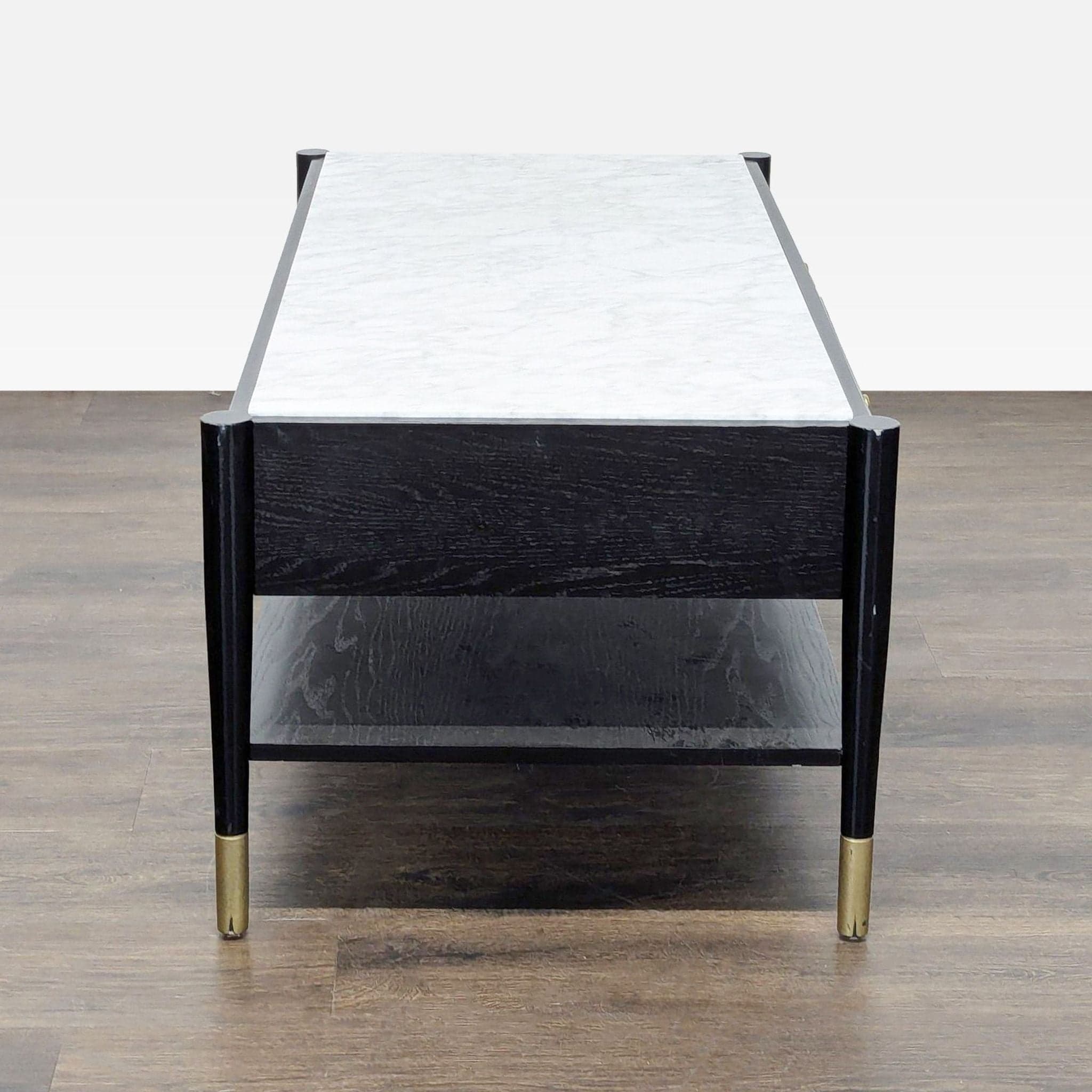 Two Drawer Wood Coffee Table with Marble Top - Thumbnail 3