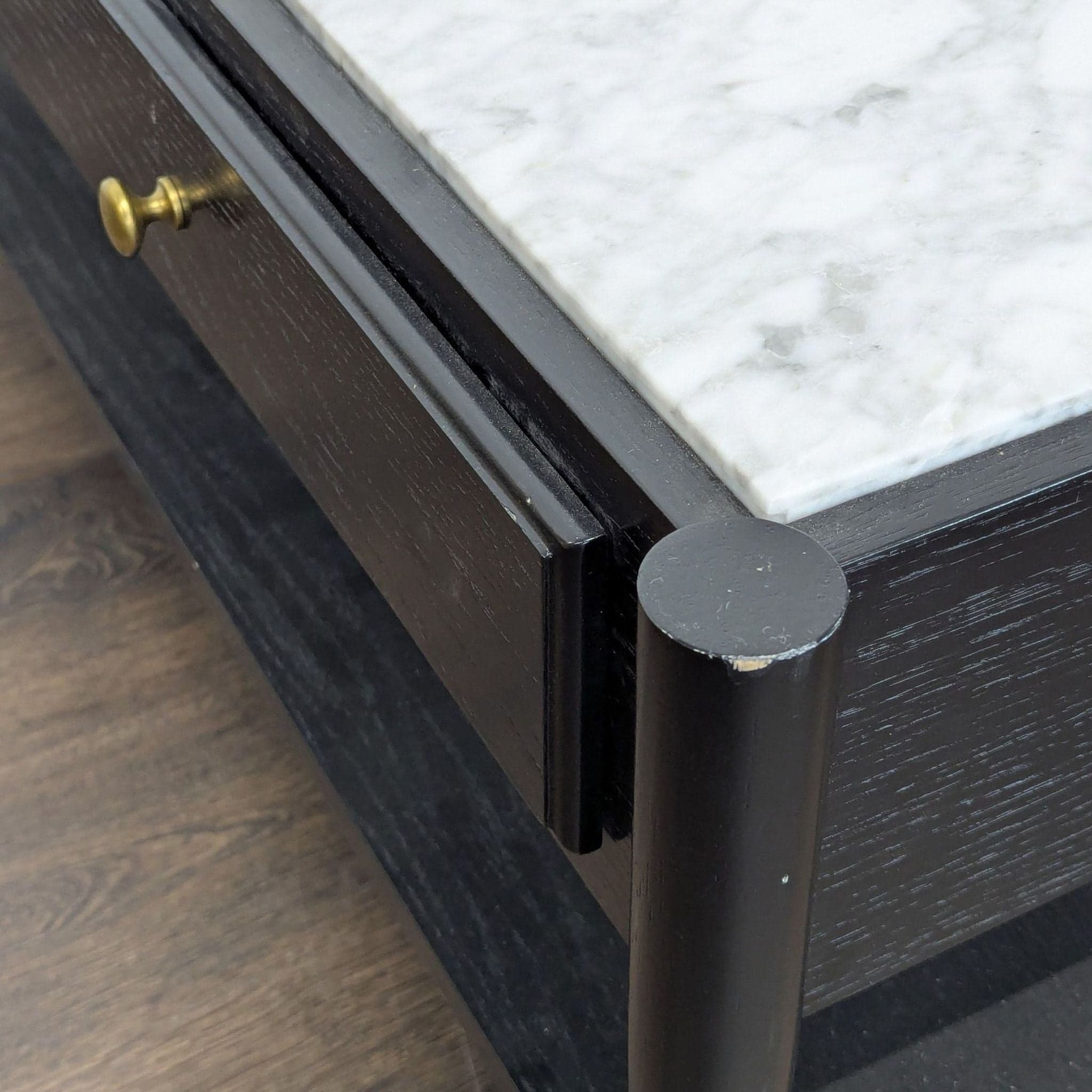 Two Drawer Wood Coffee Table with Marble Top - Thumbnail 5
