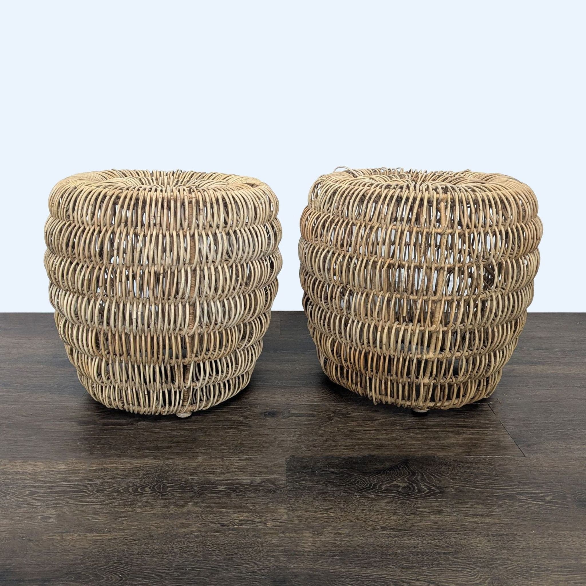 Pair of Woven Rattan Accent Tables - Image 1