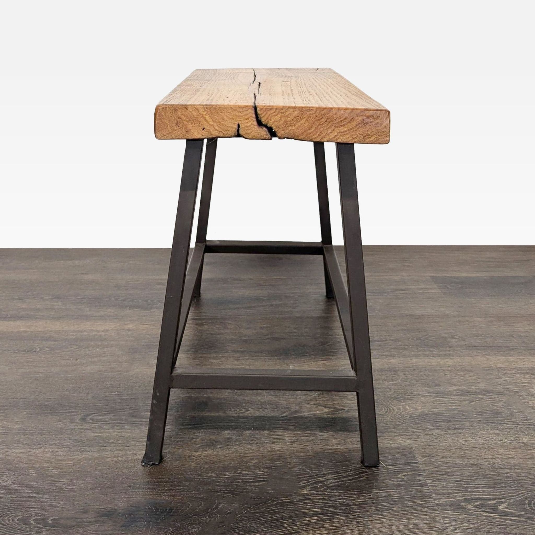 Wood Top Side Table on Metal Base - Thumbnail 4