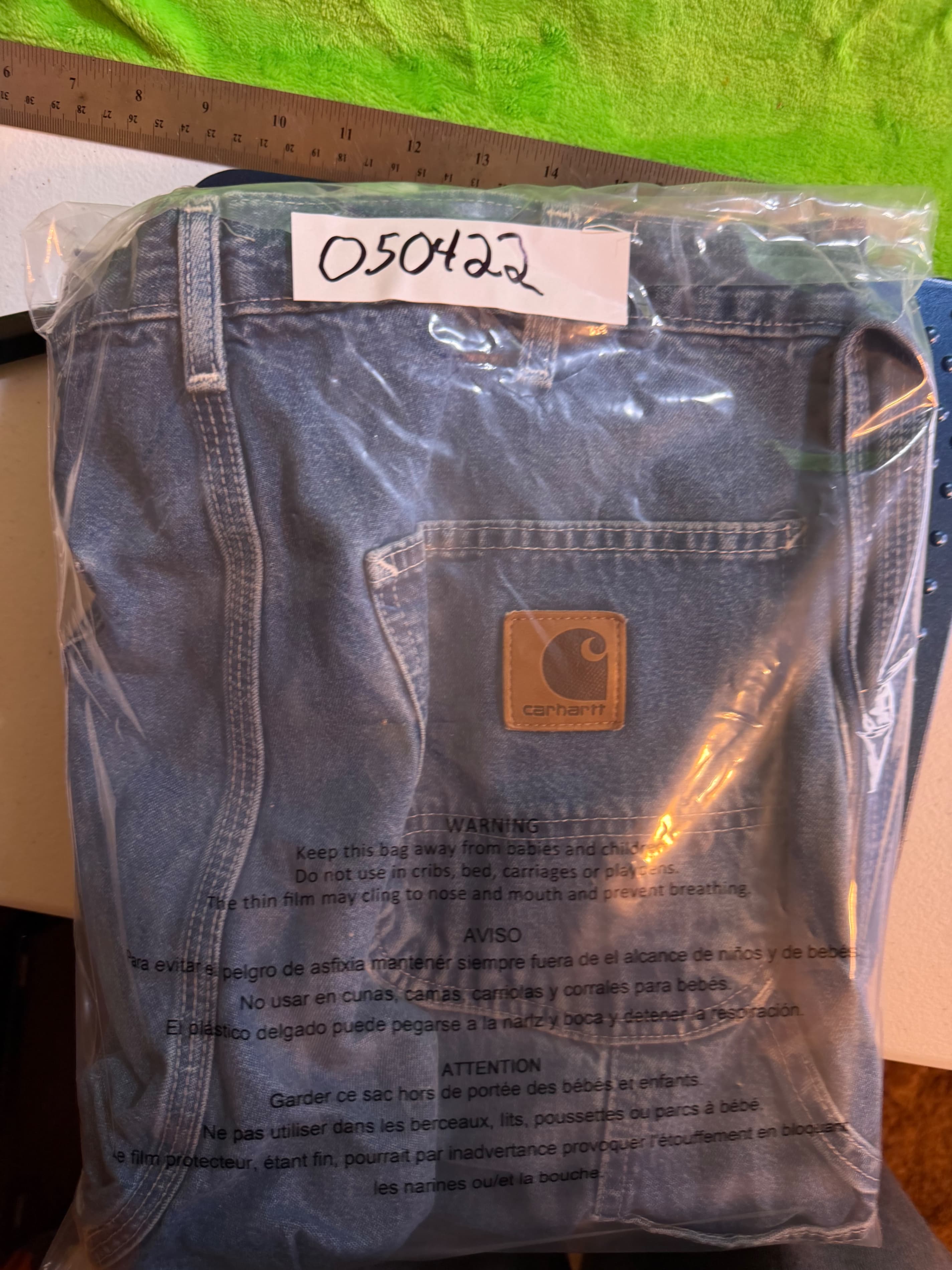 Carhartt B13 Dst 35x34 Blue Denim Work Pants with Carpenter Pockets - Thumbnail 11