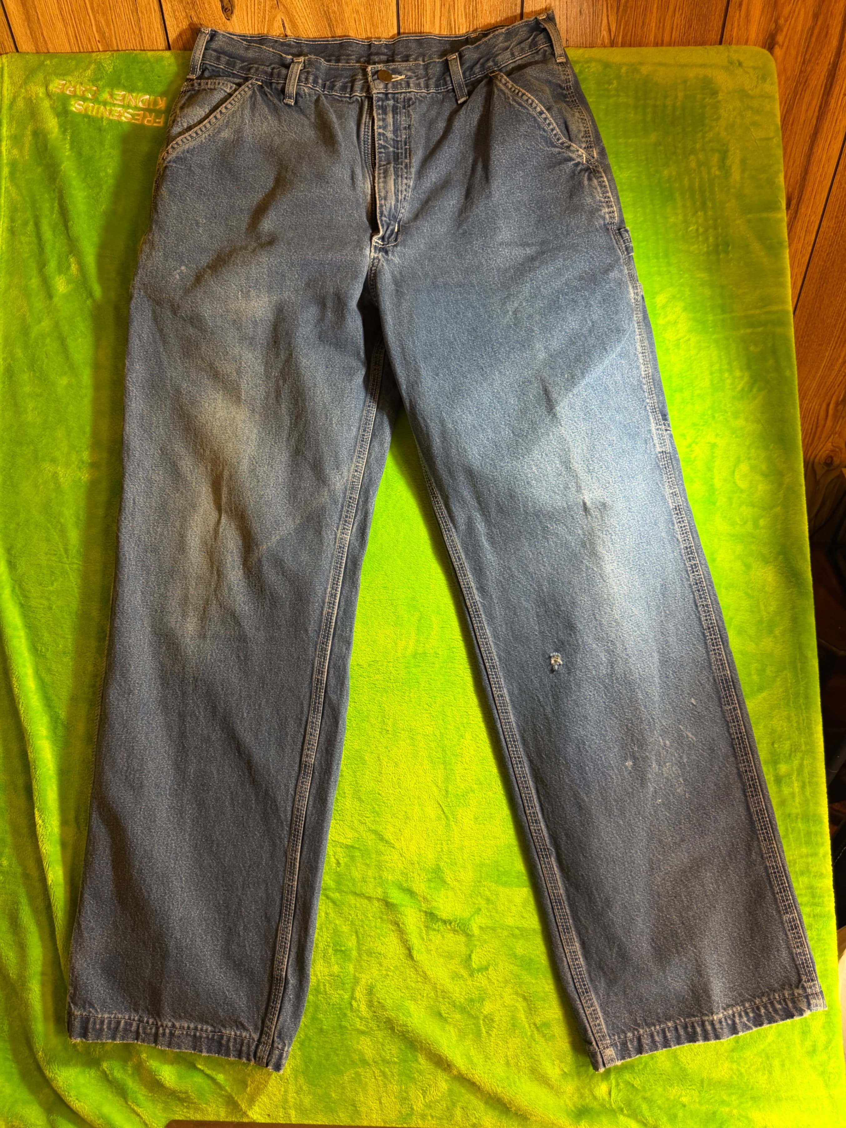 Carhartt B13 Dst 35x34 Blue Denim Work Pants with Carpenter Pockets - Image 1