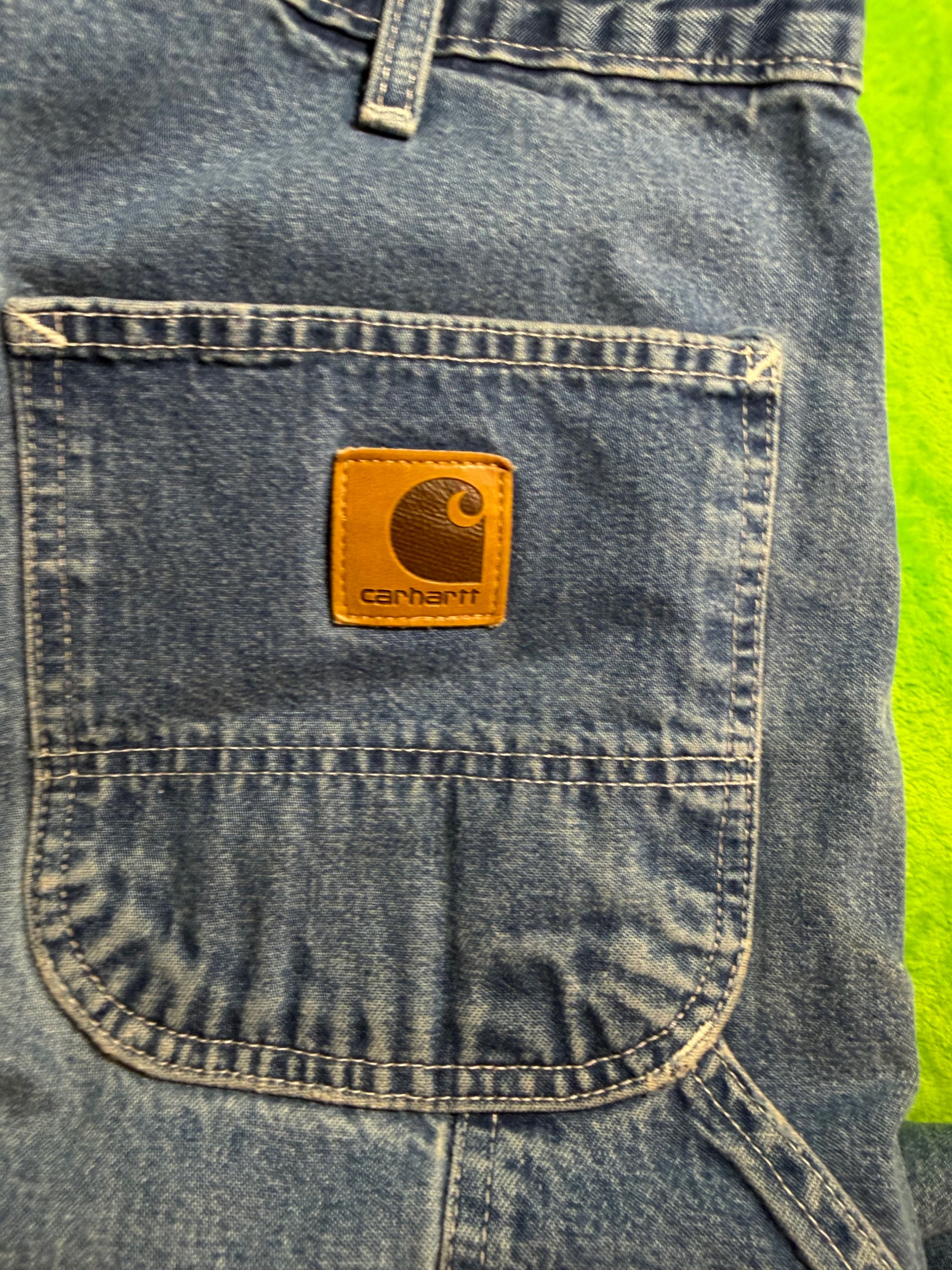 Carhartt B13 Dst 35x34 Blue Denim Work Pants with Carpenter Pockets - Thumbnail 5