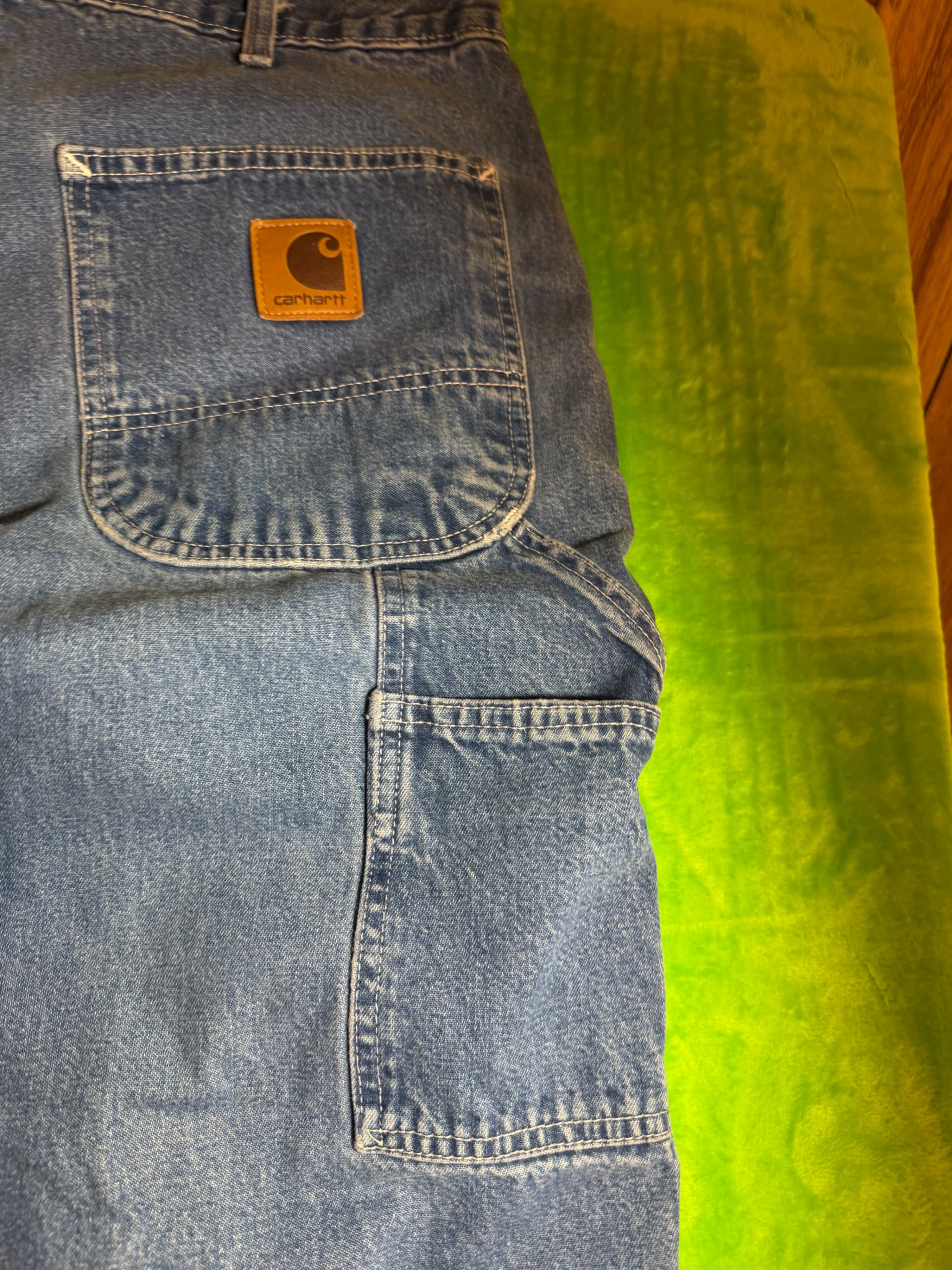 Carhartt B13 Dst 35x34 Blue Denim Work Pants with Carpenter Pockets - Thumbnail 4