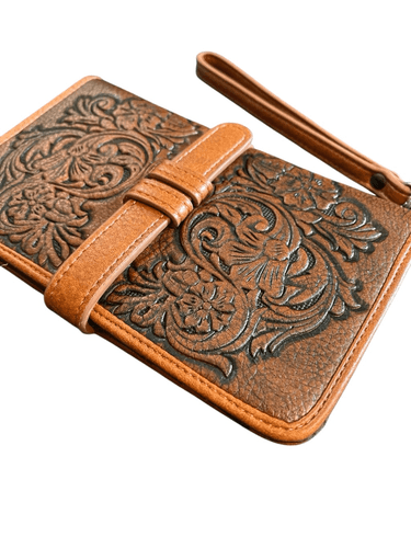 Justin Ladie’s Floral Embossed Faux Leather Clutch/Wristlet/Wallet - Thumbnail 3
