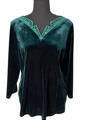Bob Mackie Women’s L/S Velvet/Sequined V-Neck Blouse/Top - Image 1