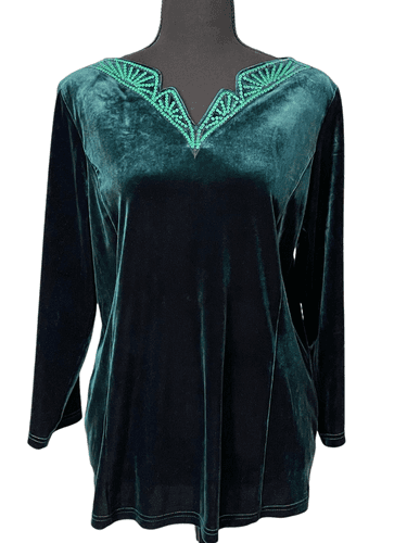 Bob Mackie Women’s L/S Velvet/Sequined V-Neck Blouse/Top - Thumbnail 2