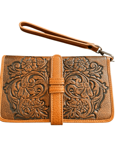 Justin Ladie’s Floral Embossed Faux Leather Clutch/Wristlet/Wallet - Thumbnail 2