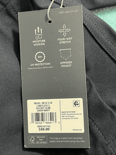 VRST Men’s Limitless 5 Pocket Slim Navy Athletic Pants - Thumbnail 8