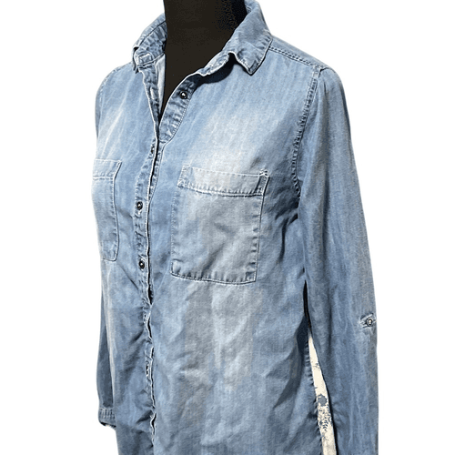 Altar’d State Lightweight Jean Boho Style Button Up L/S Shirt/Top - Thumbnail 3