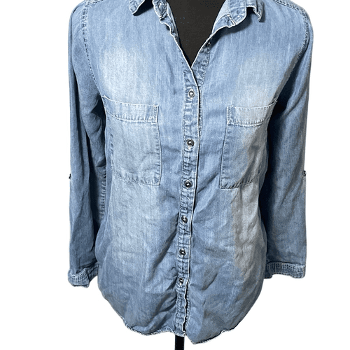Altar’d State Lightweight Jean Boho Style Button Up L/S Shirt/Top - Thumbnail 2