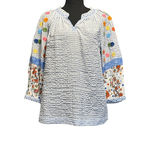 John Mark Spring Fling” Embroidered 3/4 Sleeve Blouse/Top - Thumbnail 3