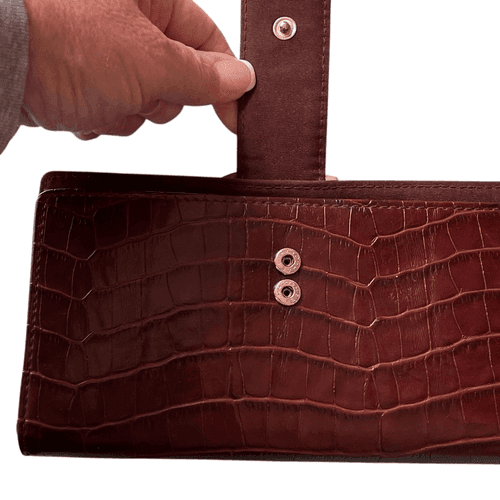 Hato Hasi Vintage Croc Embossed Faux Leather Brownish Red Women’s Wallet - Thumbnail 11