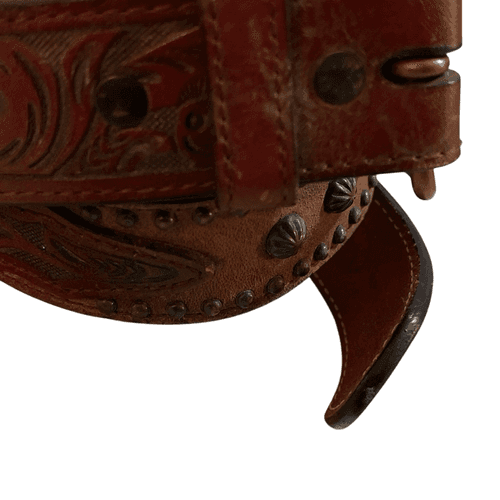 3D Belt Vintage Kids Leather Hand Tooled/Studded Copper Buckle Belt - Thumbnail 7