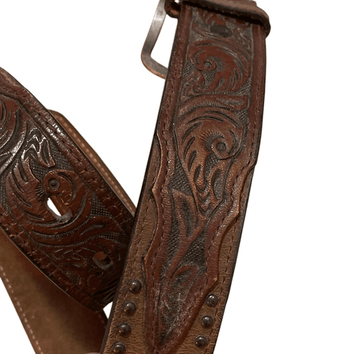 3D Belt Vintage Kids Leather Hand Tooled/Studded Copper Buckle Belt - Thumbnail 5