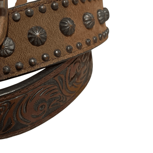 3D Belt Vintage Kids Leather Hand Tooled/Studded Copper Buckle Belt - Thumbnail 4