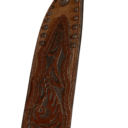 3D Belt Vintage Kids Leather Hand Tooled/Studded Copper Buckle Belt - Thumbnail 6