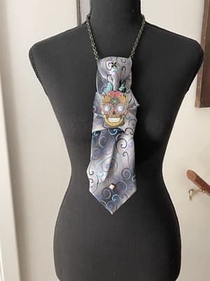 Boss Bitchin Tie Turquoise Women’s Restyled Men’s Tie W/Skull Turquoise Necklace - Image 1