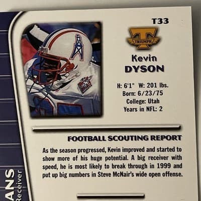 1999 Collector's Edge Triumph - Kevin Dyson #T33 - Thumbnail 3