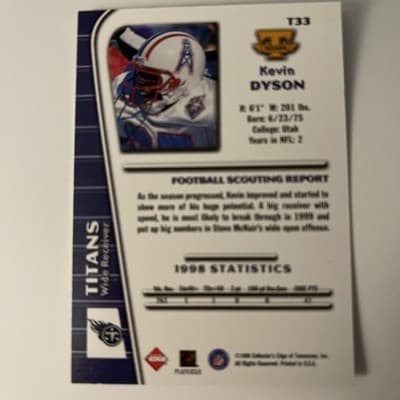 1999 Collector's Edge Triumph - Kevin Dyson #T33 - Thumbnail 2