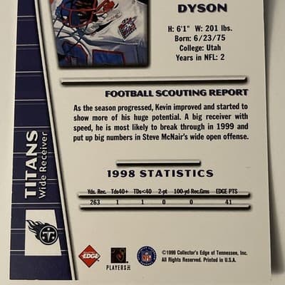 1999 Collector's Edge Triumph - Kevin Dyson #T33 - Thumbnail 4