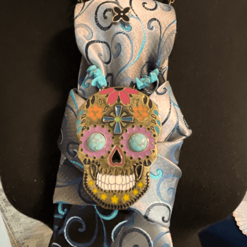 Boss Bitchin Tie Turquoise Women’s Restyled Men’s Tie W/Skull Turquoise Necklace - Thumbnail 5