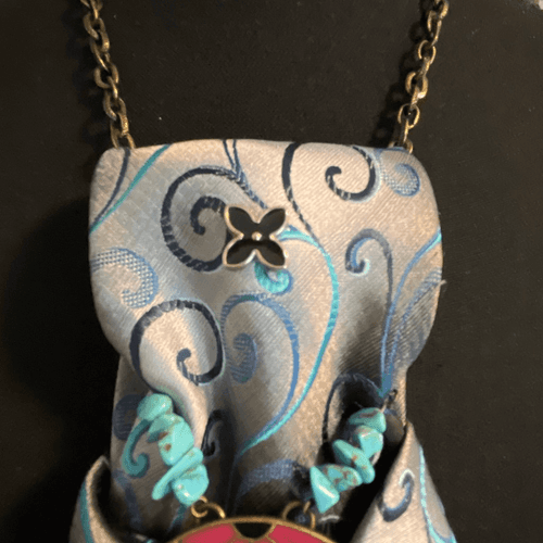 Boss Bitchin Tie Turquoise Women’s Restyled Men’s Tie W/Skull Turquoise Necklace - Thumbnail 8