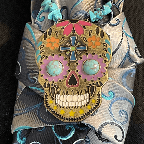 Boss Bitchin Tie Turquoise Women’s Restyled Men’s Tie W/Skull Turquoise Necklace - Thumbnail 11