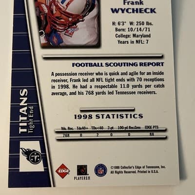 1999 Collector's Edge Triumph - Frank Wycheck #T24 - Thumbnail 4