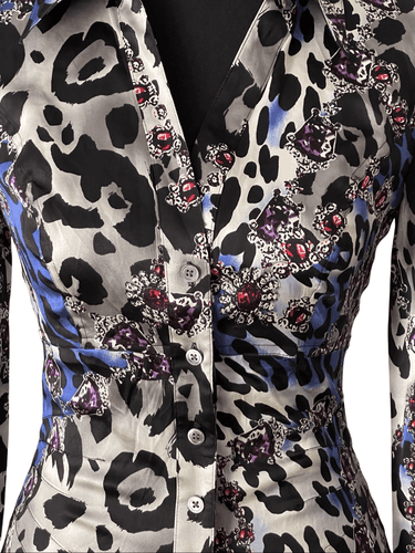 VTG 90’s Cache Silk Women’s Button Up Fitted Leopard Gem Print Blouse size XS - Thumbnail 13