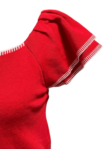 Saodimallsu Women’s Square Neck Ruffle S/S Cropped Sweater Top - Thumbnail 5