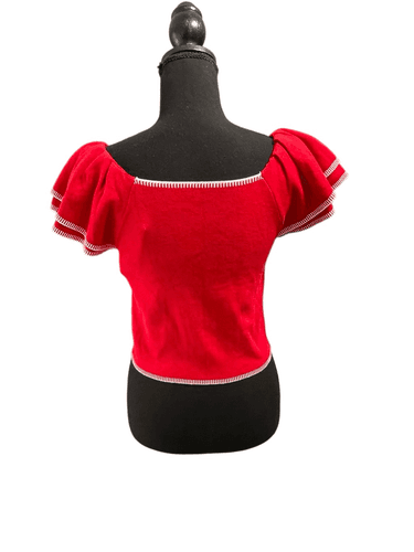 Saodimallsu Women’s Square Neck Ruffle S/S Cropped Sweater Top - Thumbnail 9