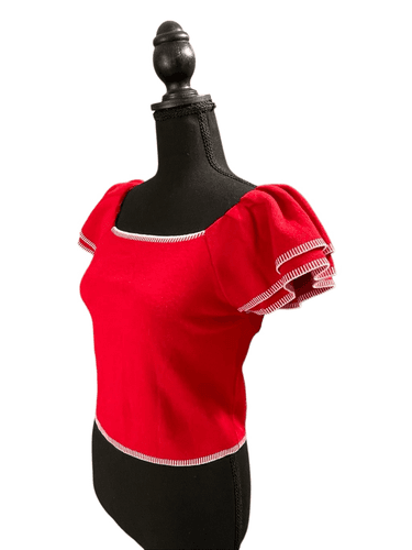 Saodimallsu Women’s Square Neck Ruffle S/S Cropped Sweater Top - Thumbnail 11