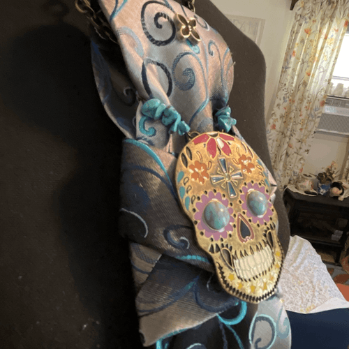 Boss Bitchin Tie Turquoise Women’s Restyled Men’s Tie W/Skull Turquoise Necklace - Thumbnail 7