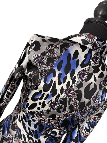 VTG 90’s Cache Silk Women’s Button Up Fitted Leopard Gem Print Blouse size XS - Thumbnail 9