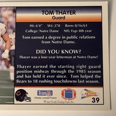1992 Pacific - Tom Thayer #39 - Thumbnail 4