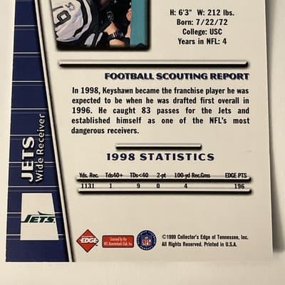 1999 Collector's Edge Triumph - Keyshawn Johnson #T40 - Thumbnail 4