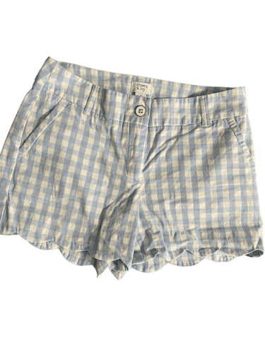 Crown & Ivy Women’s Shelby Blue Plaid Scalloped Shorts - Image 1