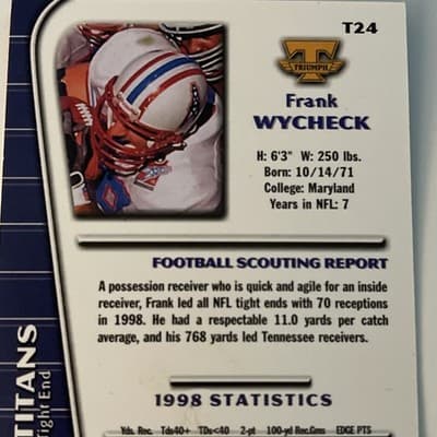 1999 Collector's Edge Triumph - Frank Wycheck #T24 - Thumbnail 3