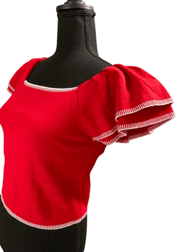 Saodimallsu Women’s Square Neck Ruffle S/S Cropped Sweater Top - Thumbnail 3