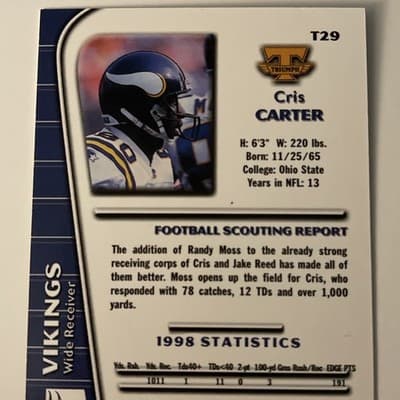 1999 Collector's Edge Triumph - Cris Carter #T29 - Thumbnail 3