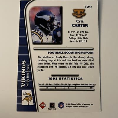 1999 Collector's Edge Triumph - Cris Carter #T29 - Thumbnail 2