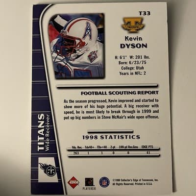 1999 Collector's Edge Triumph - Kevin Dyson #T33 - Thumbnail 2