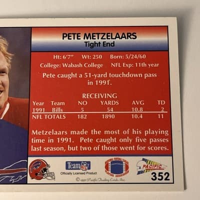 1992 Pacific - Pete Metzelaars #352 - Thumbnail 4
