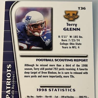 1999 Collector's Edge Triumph - Terry Glenn #T36 - Thumbnail 3