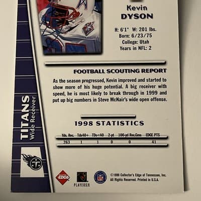 1999 Collector's Edge Triumph - Kevin Dyson #T33 - Thumbnail 4