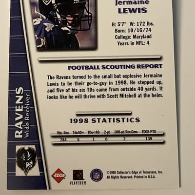 1999 Collector's Edge Triumph - Jermaine Lewis #T41 - Thumbnail 4