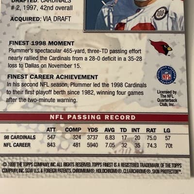 1999 Topps Finest - Jake Plummer #75 Refractor - Thumbnail 5