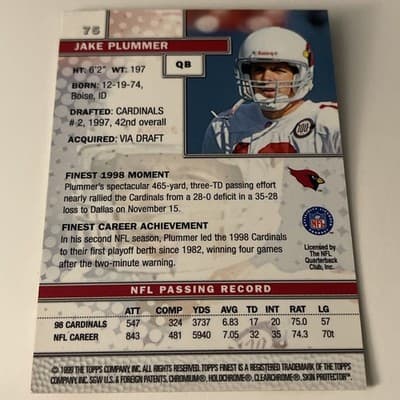 1999 Topps Finest - Jake Plummer #75 Refractor - Thumbnail 3